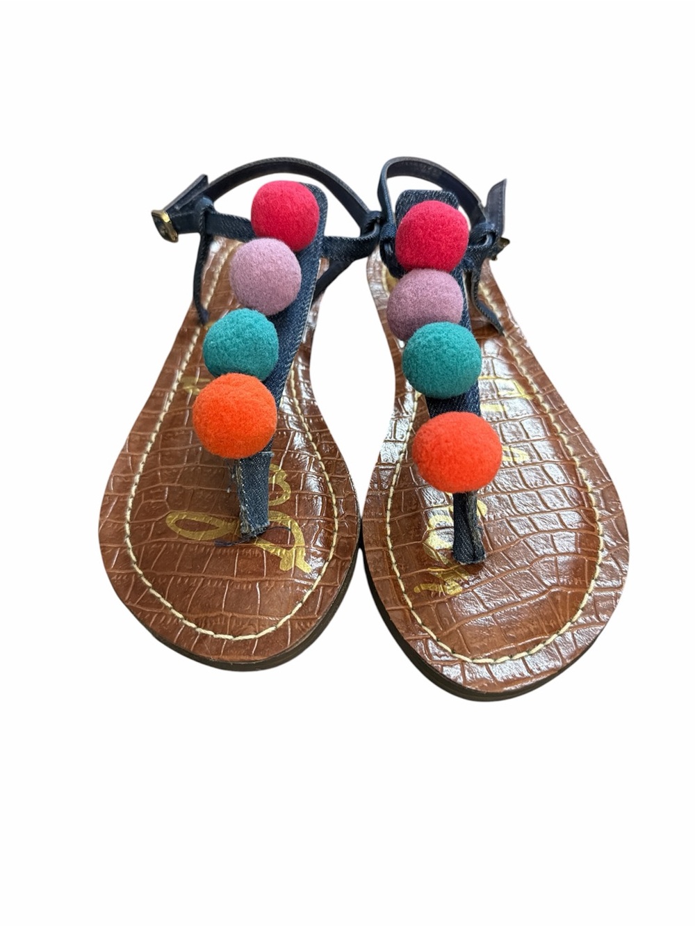 NEW Pom Pom T-Strap Sandals in Multicolor
